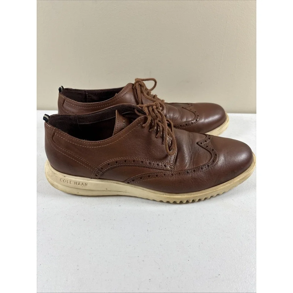 Cole Haan Leather Wingtip‎ Oxford Dress Shoes Brown White Sole Mens 9M